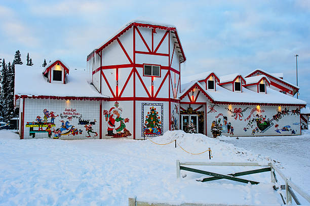 Santa Claus House North Pole, Alaska, USA. - Dec, 7, 2015: Santa Claus House is located in North Pole Alaska, starting out as a genral store and post office has grown into a popular year round attraction. North Pole, Alaska is located 14 miles southeast of Fairbanks, Alaska. north pole photos stock pictures, royalty-free photos & images