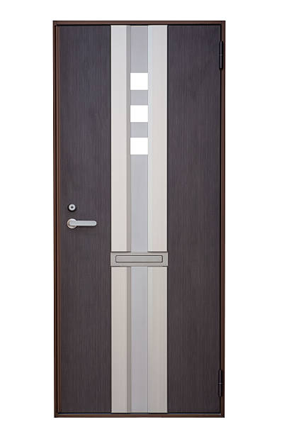 istock Modern brown  wood door isolated on white background 500334970