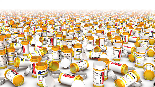Front View of Empty Pill Bottles stock photo