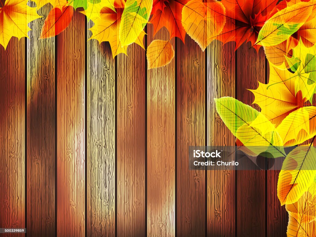 Foglie d'autunno sulla vecchia wooden. plus EPS10 - arte vettoriale royalty-free di Arrugginito