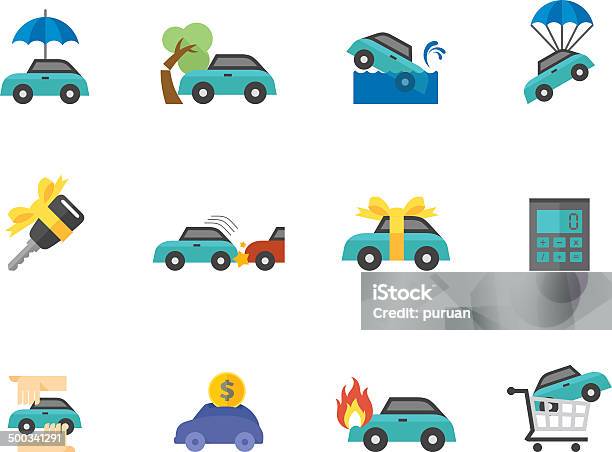 Flat Color Icons Car Insurance Stock Illustration - Download Image Now - Car Insurance, Icon Symbol, Car Accident