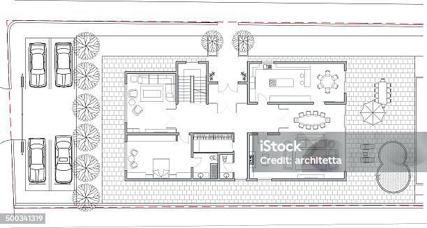 Villa Architectural Plan Stock Illustration - Download Image Now - Plan - Document, Architecture, Car