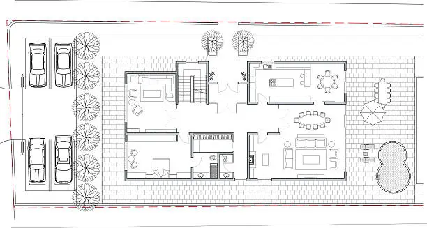 Vector illustration of villa architectural plan