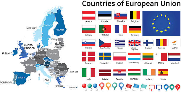 länder der europäischen union flaggen und karten - uk map british flag england stock-grafiken, -clipart, -cartoons und -symbole