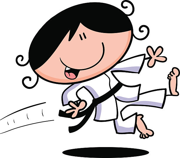 ilustrações, clipart, desenhos animados e ícones de karate garota - high kick illustrations