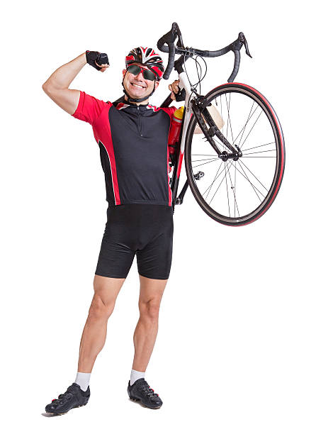 istock happy bicyclist carries a bicycle 500343375