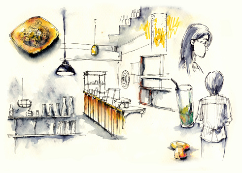 coffee shop, cafe elements beautiful illustration