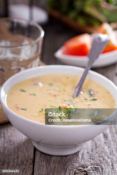 Vegetables And Corn Chowder Stock Photo - Download Image Now - Appetizer, Bell Pepper, Bowl