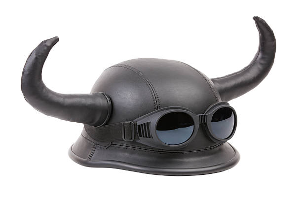 istock Motorcycle leather helmet with funky horns 500346099