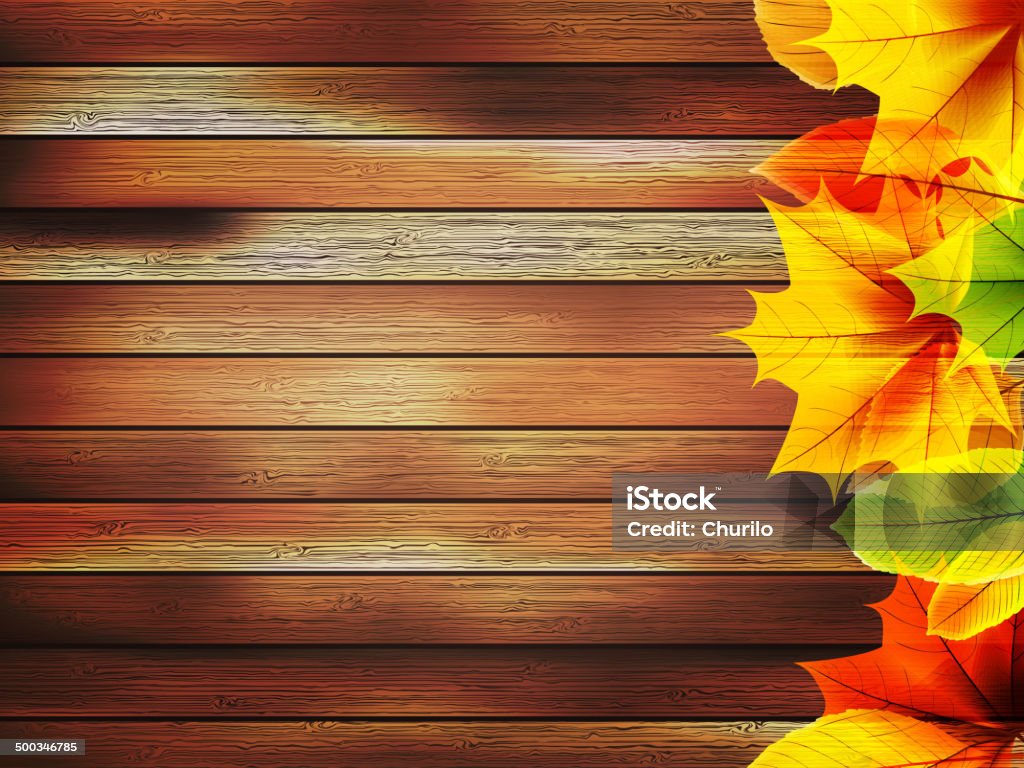 Hojas de otoño en old wooden. más EPS10 - arte vectorial de Amarillo - Color libre de derechos