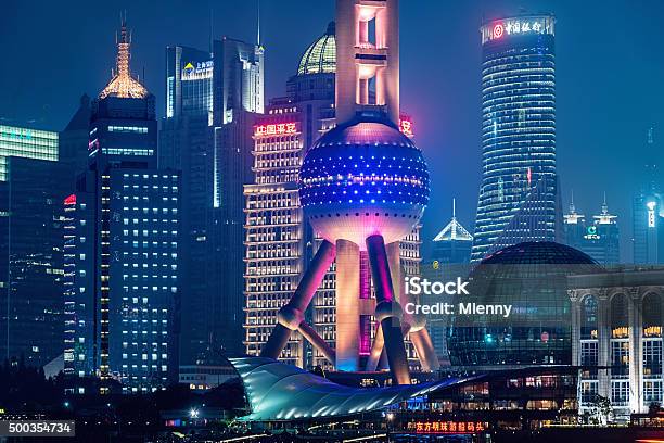 Futuristic Shanghai City China Stock Photo - Download Image Now - Shanghai, The Bund, Night