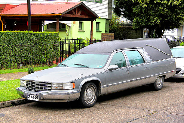 Cadillac Fleetwood Valdivia, Chile - November 20, 2015: Hearse car Cadillac Fleetwood is parked at the town street. hearse photos stock pictures, royalty-free photos & images