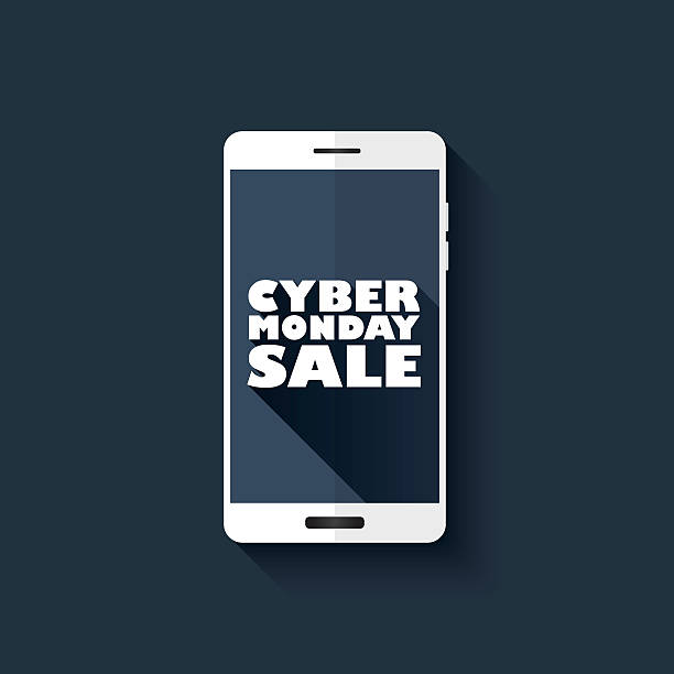 istock Cyber monday sale long shadow typography vector background banner. Smartphone 500357946