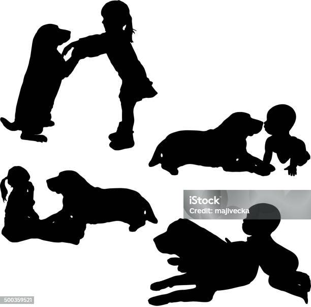 Vector Silhouette Of Children Stock Illustration - Download Image Now - Baby - Human Age, Dog, In Silhouette