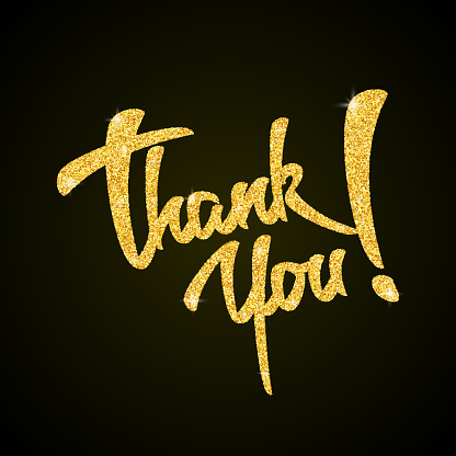 Thank you - gold glitter hand lettering on black background greeting card