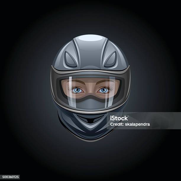 Face In A Black Helmet Stock Illustration - Download Image Now - Full, Human Face, Face Guard - Sport