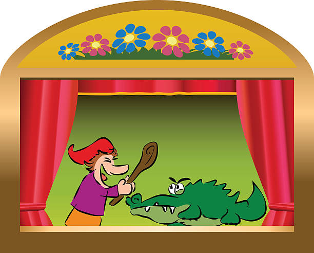 Punch And Crocodile Punch fights the bad crocodile - a traditional, popular puppet show. Isolated vector illustration on white background. punch puppet stock illustrations