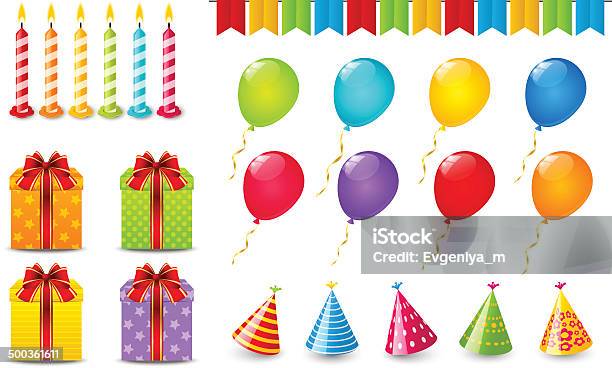 Set Of Birthday Objects For Your Design Stock Illustration - Download Image Now - Arts Culture and Entertainment, Balloon, Birthday