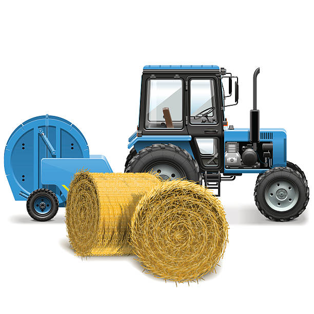 Vector Hay Baler Concept Vector hay baler, tractor and hay, isolated on white background hay baler stock illustrations