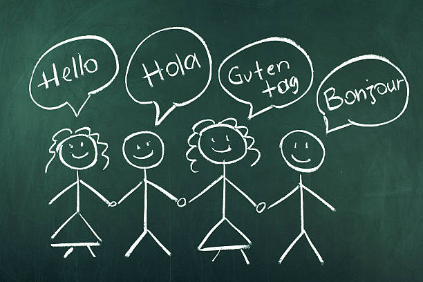 Hello in Four Different Languages stock photo