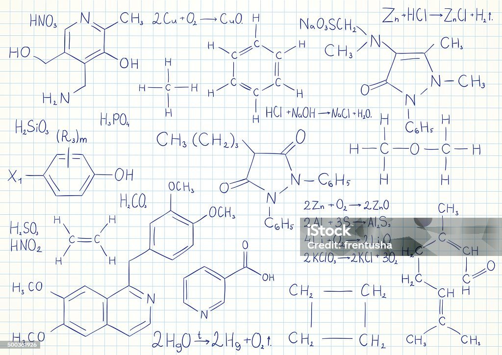 Vector background with chemistry formulas Vector background with chemistry formulas and equations on notebook page Chemical Formula stock vector