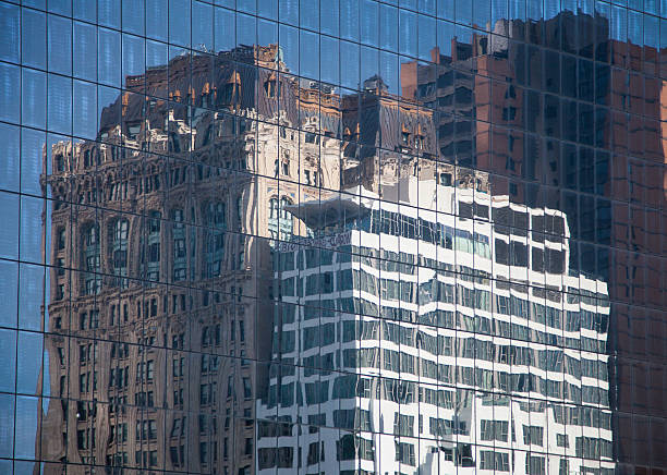 istock Historical buildings mirroring in modern architecture in New York 500363262