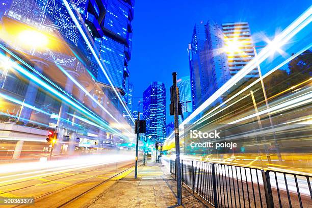 Traffic Night In Downtown Area Stock Photo - Download Image Now - Business, Business Finance and Industry, City