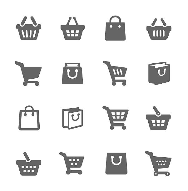 shopping taschen und golfwagen - korb stock-grafiken, -clipart, -cartoons und -symbole