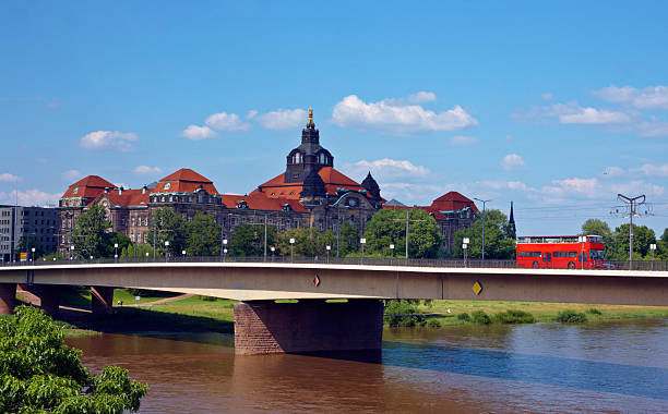 istock red bus on a bridge in Germany 500364635
