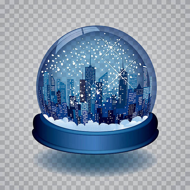 blue snow globe vector Christmas in the city with blue snow globe new years eve new york stock illustrations