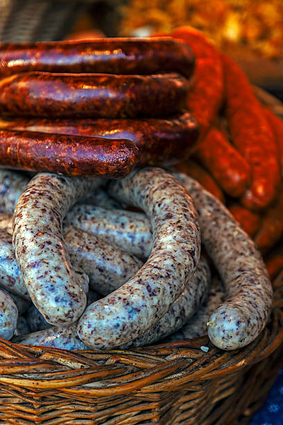 istock Traditional romanian sausages in a wicker basket 500367066