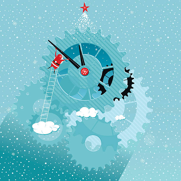 Santa and a Giant Clock vector art illustration