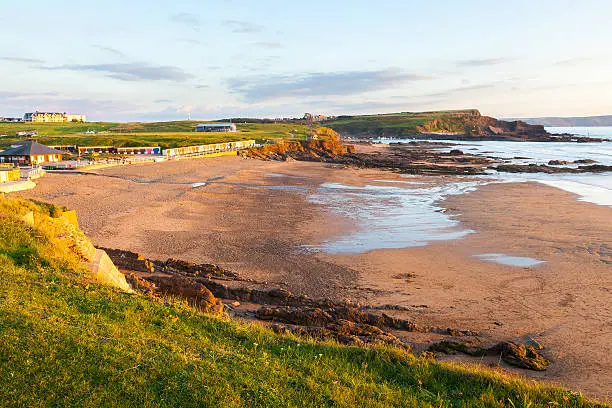 Overlooking Crooklets Beach Bude at Sunset Cornwall England UK Europe