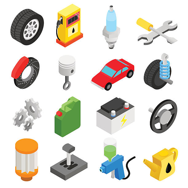 ilustrações, clipart, desenhos animados e ícones de serviço de carro de manutenção isometric ícones - chave combinada