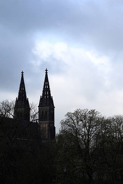 istock Two towers of basilica in Vysehrad 500376313