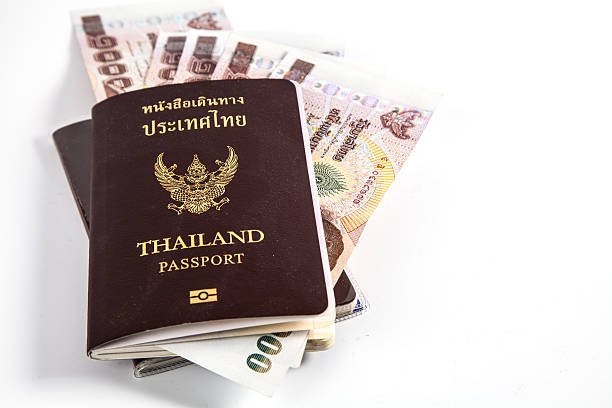 istock Thailand passport with Thai money and free right space 500377207
