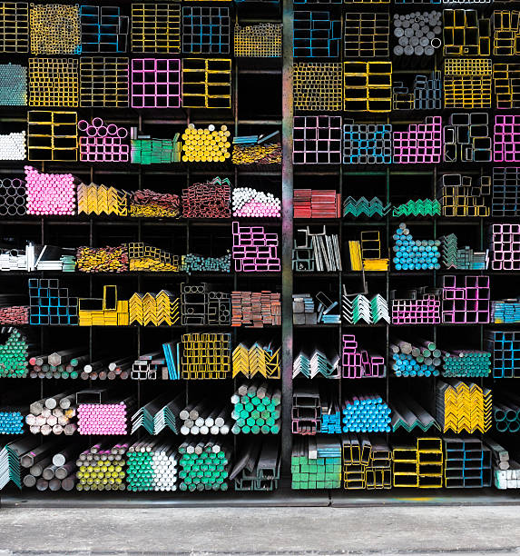 istock Steel Pipes bunch on the rack in warehouse 500377341