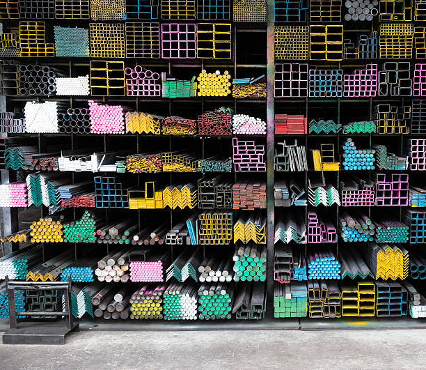istock Steel Pipes bunch on the rack in warehouse 500377345