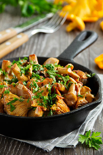 istock Fried chanterelle mushrooms in a creamy sauce 500378255