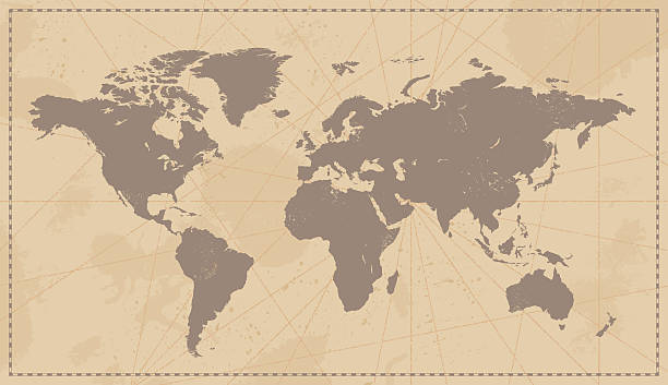 빈티지 세계지도 - map world map globe old stock illustrations