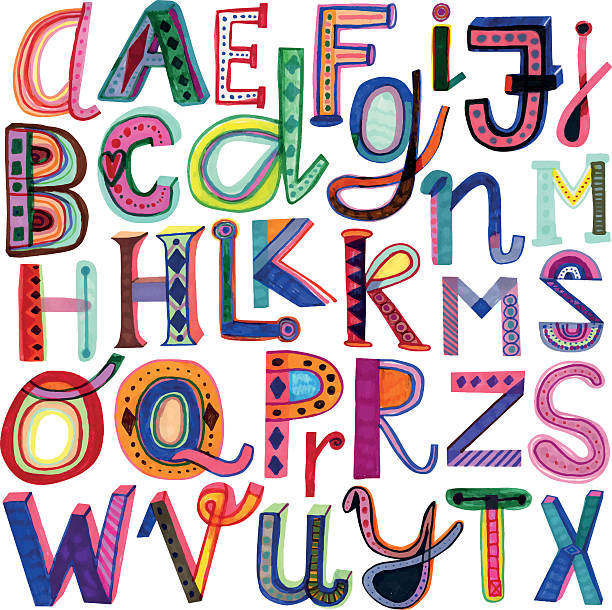 kolorowy alfabet rysowanych ręcznie - n f c stock illustrations