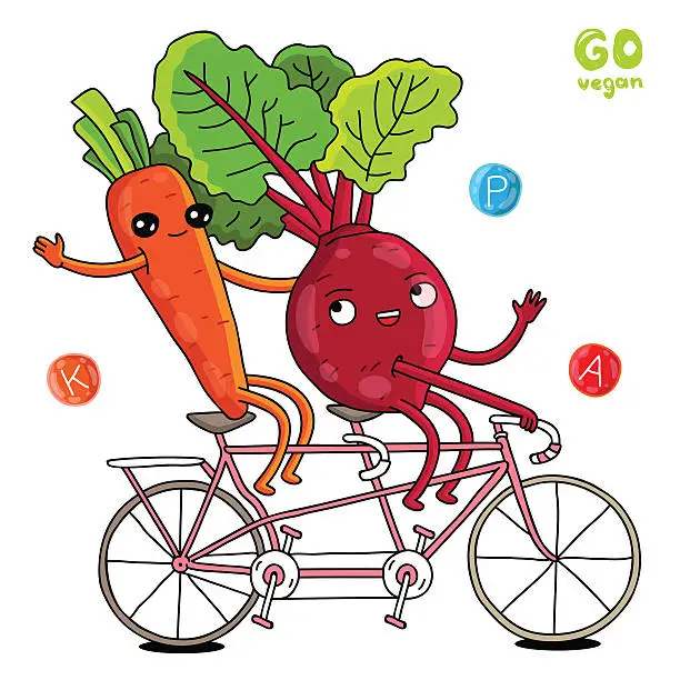 Vector illustration of Ð¡arrots and beets on a bike ride