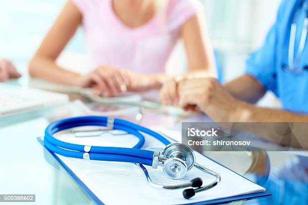 Stethoscope On Clipboard Stock Photo - Download Image Now - Adult, Clipboard, Close-up