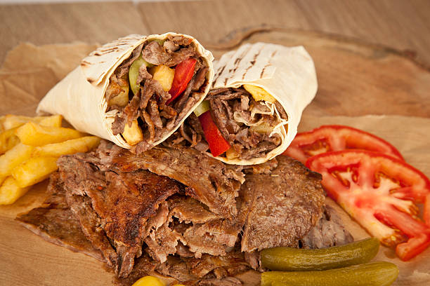 Eastern traditional shawarma Turkish doner durum stock photo