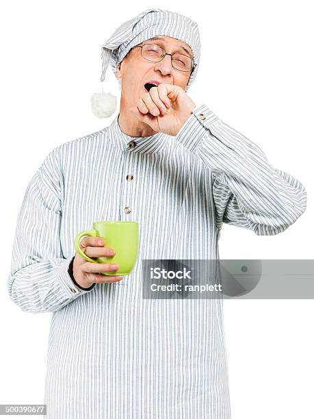 Sleepy Time For This Senior Stock Photo - Download Image Now - Old-fashioned, Pajamas, Yawning