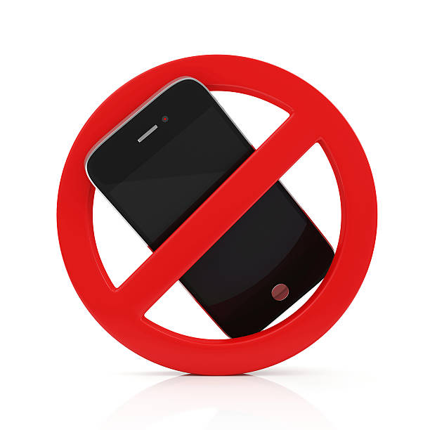 No Cell Phone Sign isolated on white background stock photo