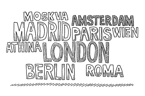 Word Cloud Cities Europe Drawing