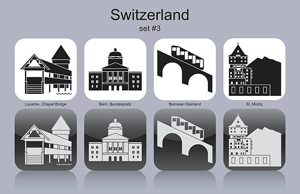 ilustrações, clipart, desenhos animados e ícones de ícones da suíça - berne switzerland europe bridge