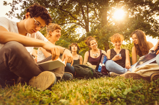 Group of friends at the park together.