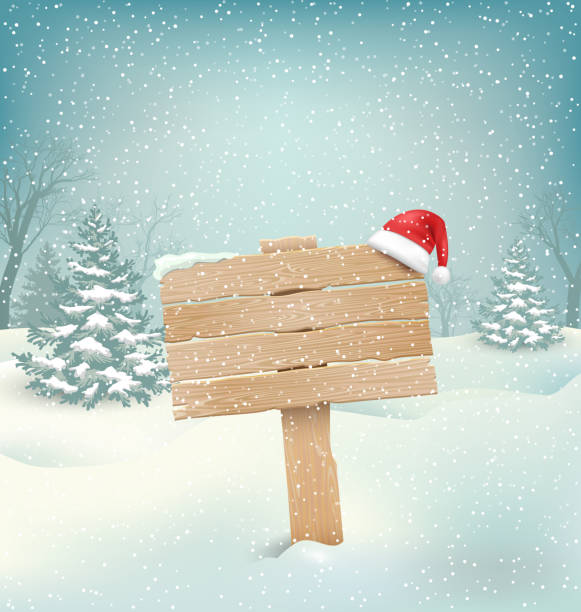 istock Winter Background with Wooden Signpost and Santa Hat 500401312